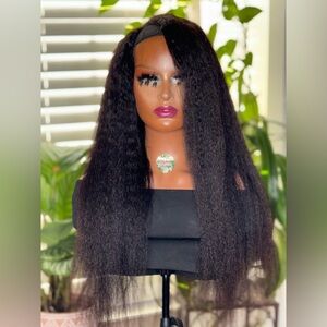 Kinky straight v-part human hair wig